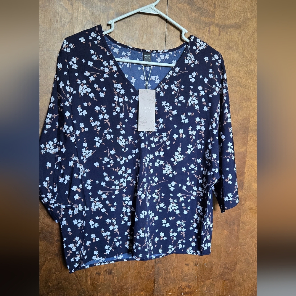 Loose, Flowy Floral Navy Blue Women's Top